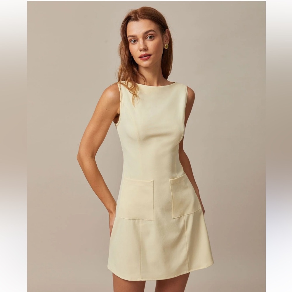 Rihoas Yellow Boat Neck Cutout Mini Dress
